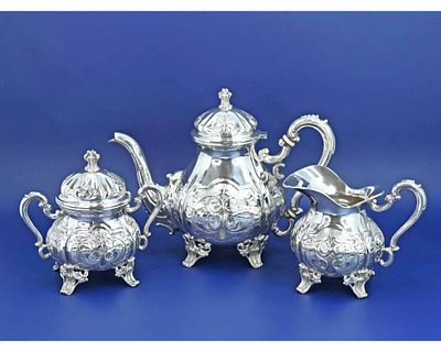 Чайный сервиз серебро 800 проба Италия. Набор для сервировки чайного или кофейного стола - 
