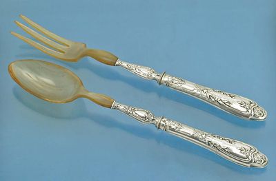 Старинная САЛАТНАЯ ПАРА серебро 800 проба Франция. Салатная пара - ложка и вилка с ручками из 