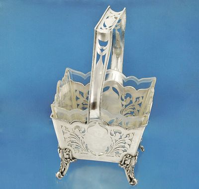 Старинная ВАЗА для сервировки стекло/ серебро 800 проба Австрия. Старинная серебряная ваза для 