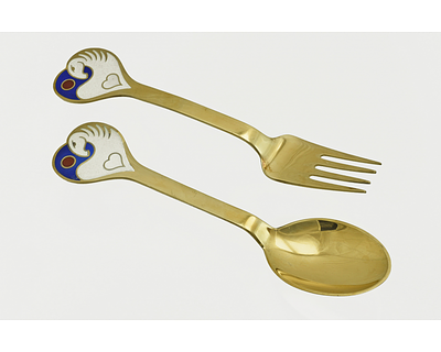 Коллекционные ЛОЖКА и ВИЛКА Michelsen серебро 925 пробы эмаль 1978. Коллекционные ложка и вилка 