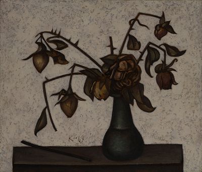 (Коллекция Г.Д. Костаки) Краснопевцев Дмитрий. Натюрморт с засохшими цветами. 1969 год. Оргалит 