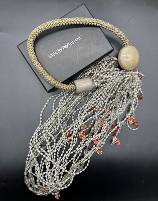 Эффектнейшее колье Emporio Armani. Новое. В родной упаковке. 
Пластик, текстиль. Длина 106 см