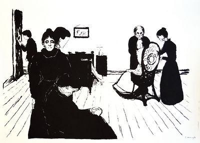 Эдвард Мунк. Комната умирающего. 1896 г. (оттиск 2000-е гг.) Бумага, литография. 48 х60 см 