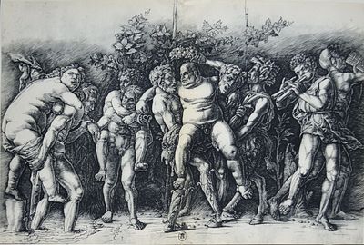 Андреа Мантенья. Вакханалия с Силеном. (1494 г.). Гелиогравюра из французского художественного 