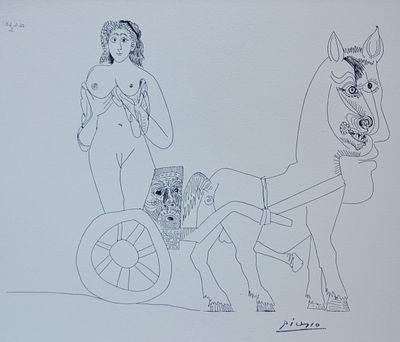 (18+) Пабло Пикассо &laquo; Femme sur un char Romain attel&eacute; &agrave; un cheval &agrave; demi humain&raquo; из графической 