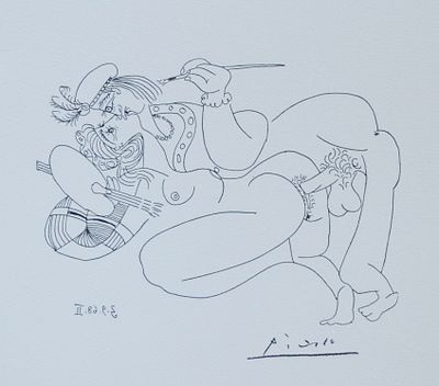 (18+) Пабло Пикассо &laquo; Peintre et mod&egrave;le soumis&raquo; из графической серии "Suite 347" (1968). 