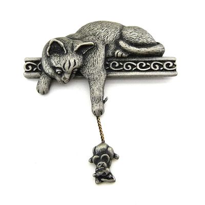 Jonette Jewelry co (JJ). Брошь "Кот и мышь". США. 90-е годы 20 века. Брошь, выполненная из 