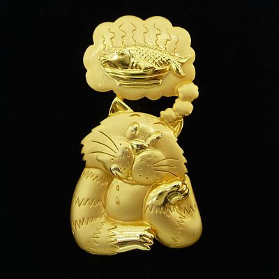 Jonette Jewelry co (JJ). Брошь "Скоро обед?!" США. 90-е года 20 века. Крупная массивная брошь 
