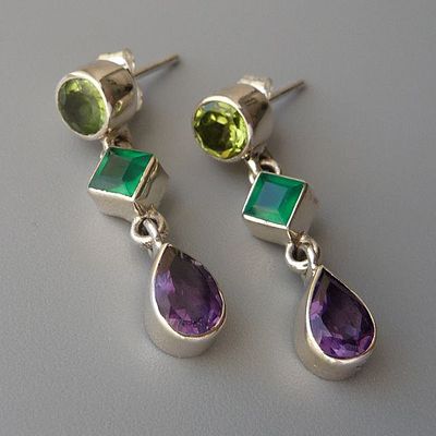 NICKY BUTLER. Серьги "Аметист и хризолит". Серебро. Серьги пусеты изготовлены из серебра. 