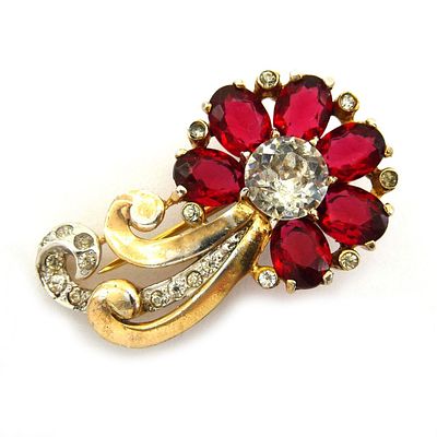 ЗАЖИМ ДЛЯ ПЛАТЬЯ ИЛИ МЕХА (FUR CLIP) "Цветок". 40-Е ГОДЫ 20 ВЕКА. STERLING. СЕРЕБРО. Миниатюрное 