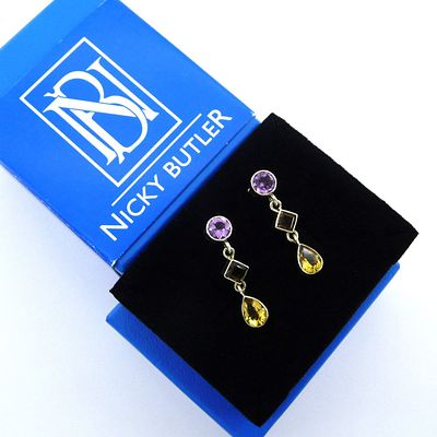 NICKY BUTLER. СЕРЬГИ "АМЕТИСТ И ЦИТРИН". СЕРЕБРО. США. Серьги пусеты изготовлены из серебра. 