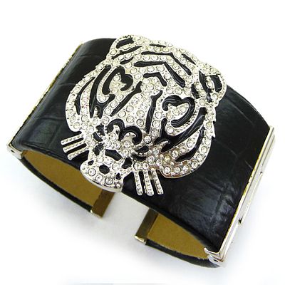 Браслет "Тигр. Кристаллы на натуральной коже". Эффектный, заметный, массивный, тяжёлый! С 