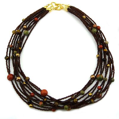 Ожерелье в стиле JAY STRONGWATER. Натуральные камни. Многорядное ожерелье выполнено из 