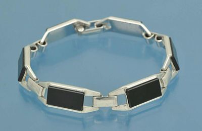 БРАСЛЕТ серебро 835 пробы винтаж Германия. Эффектный серебряный браслет со вставками из черного 