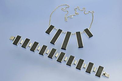 КОЛЬЕ и БРАСЛЕТ серебро 835 пробы Австрия нефрит. Комплект в стиле Арт Деко: колье и браслет из 