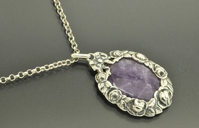 КУЛОН + ЦЕПОЧКА серебро 835 пробы Чароит. Серебряный кулон с натуральным чароитом ювелирного 