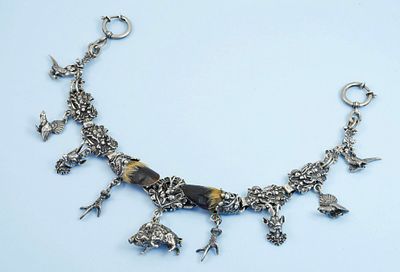 Старинная цепочка подвеска "Охота" серебро 835 проба. Старинная серебряная цепочка для костюма 