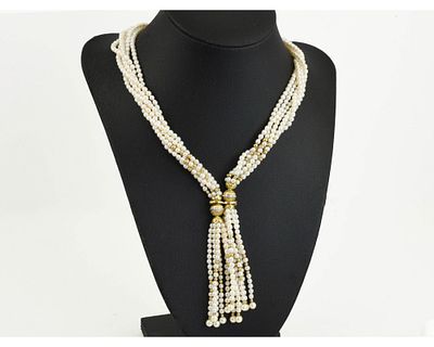 Колье-шнурок Жемчуг золото 750 пробы Германия. Эксклюзивное стильное колье из культивированного 