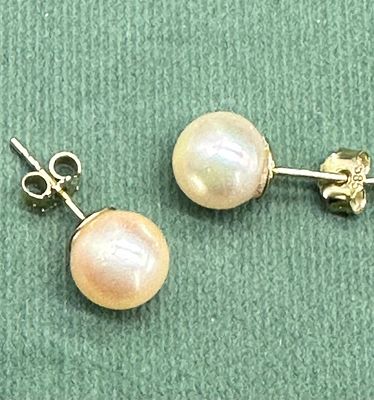 Винтажные золотые Серьги с морским культивированным жемчугом Акойя. Германия. XX век. Золото 