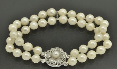 Винтажный двухрядный браслет из морского культивированного жемчуга Акойя ( Япония) с серебряным 