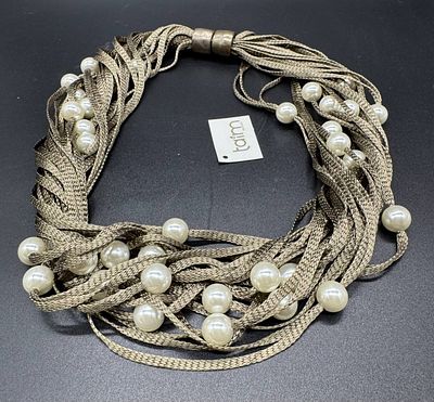 Ожерелье Taim. Текстиль, жемчуг, магнитный замок. Длина 50 см. 
В родной упаковке