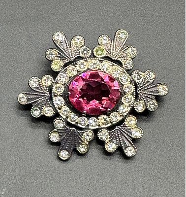 Редкость! Антикварная Брошь Графиня . СССР. Серебро 875 проба, ювелирное стекло. Выпуклая 