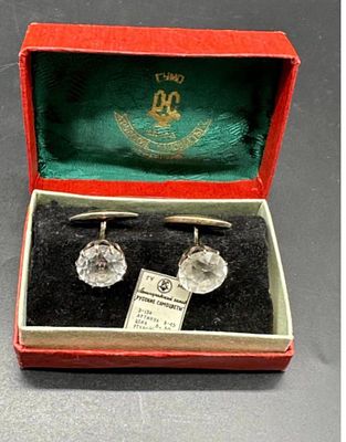 Запонки. СССР, 1960-е гг. 
Русские сомоцветы. Серебро 875 пробы, горный хрусталь.
D- 15 мм.