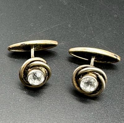 Винтажные советские запонки. СССР 70-е. Серебро 875 пробы, натуральный природный горный 