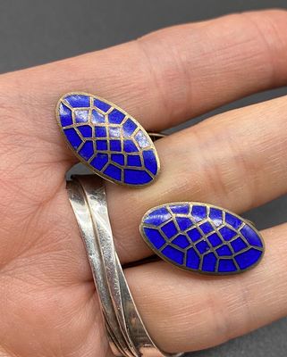 Винтажные запонки СССР. Серебро 875 пробы, эмаль. Размер 25х12