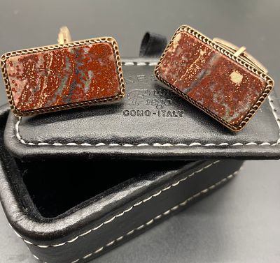 Винтажные советские запонки. Серебро 875 пробы, позолота, красная яшма. Свердловский ювелирный 