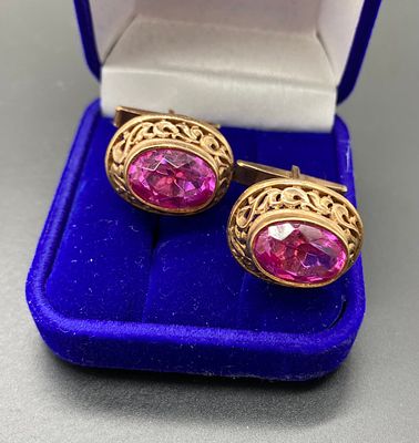 Роскошнейшие крупные винтажные запонки Харьковского ювелирного завода периода СССР. 1970-е. 