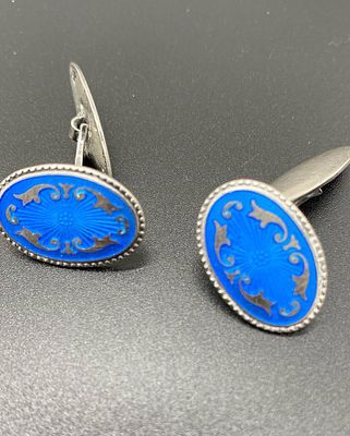 Роскошные винтажные запонки. СССР. Таллинский ювелирный завод. Серебро 916 пробы, эмаль. Редкая 