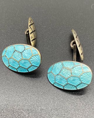 Роскошные винтажные запонки. СССР. Серебро, эмаль гильоше. Традиции Карла Фаберже. Отличное 