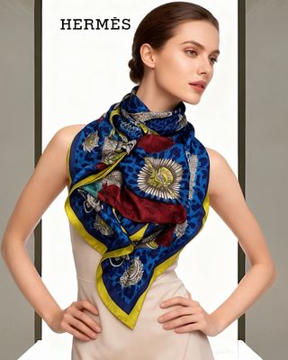 Шелковый платок Herm&egrave;s с узором под названием "Casques et Plumets" (&laquo;Шлемы и перья&raquo;). Этот 