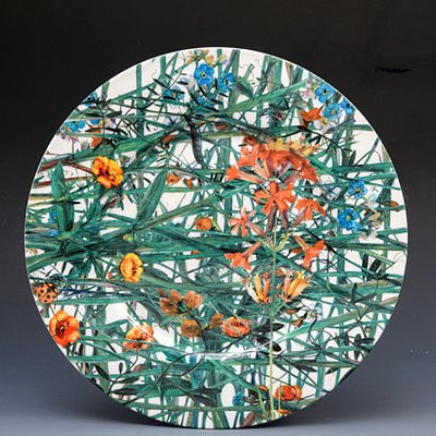 Татьяна Парфенова. 
Декоративное блюдо из коллекции &laquo;Сенокос&raquo; 
Костяной фарфор, шелкография. 