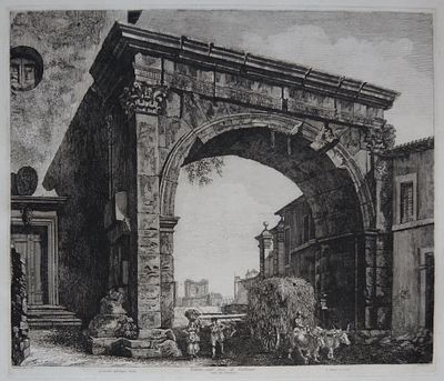 "Вид на арку Галлиена" (Лист из сюиты видов Рима). Россини Луиджи (1790-1857) 1821год, Бумага 
