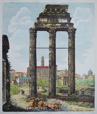 " Остатки храма Юпитера. Римский Форум". Россини Луиджи (1790-1857) Бумага, печать (1961 год). 