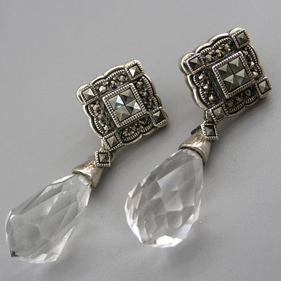 Крупные винажные серьги. Sterling. Конец 20 века. США. Серьги пусеты с крупными каплями 
