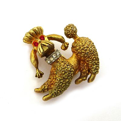 Jonette Jewelry co (JJ). Брошь "Пудель". США. 80-е года 20 века. Объёмная, миниатюрная 