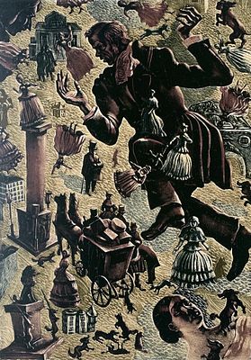 Виктор Вильнер. На площади. Из цикла: Петербургские повести Гоголя. 1975, литография, 53х37 см. 