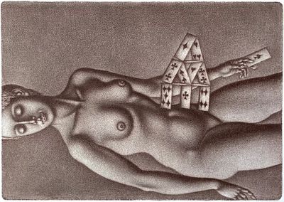 Мишин Валерий. Карточный домик. 1992, меццо-тинто, 13,7х19,4 см. Лист 32х29,7 см. Подпись 