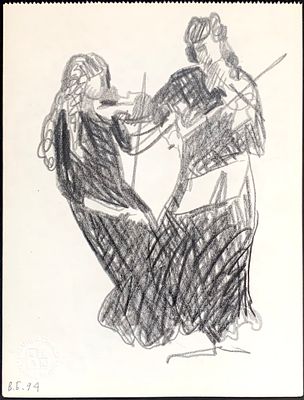 Бродский Вадим. Концерт для двух скрипок. Эскиз для литографии. 1994, уголь, лист из отрывного 