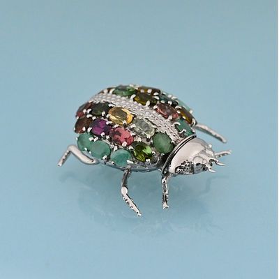 Брошь Божья Коровка серебро 925 проба натуральные камни. Крупная серебряная брошь в виде божьей 
