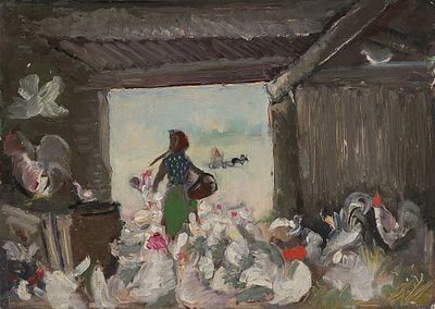 ТОП-ЛОТ. Васнецов Юрий Алексеевич (1900-1973)
Птичница. Пермь. 1942 г. [Редкость]. Холст, масло 