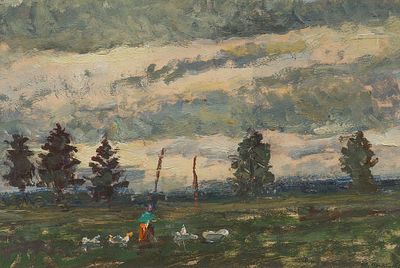 [Круг Лебедева] Васнецов Юрий Алексеевич (1900-1973)
Куры в поле. Пермь. 1940-е гг.
Картон 