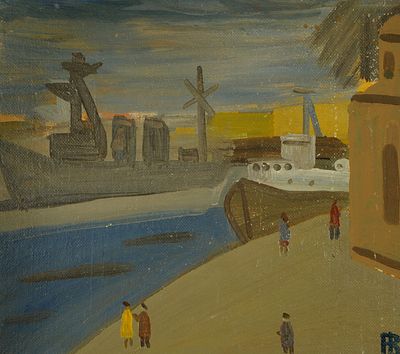 Васми Рихард Рудольфович (1929 – 1998) "Набережная". 1996 год, оргалит, масло, 37х42см. Васми 
