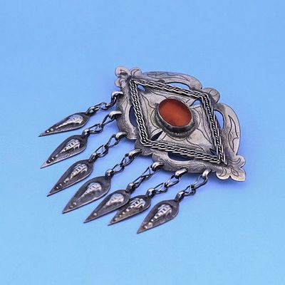 Брошь серебро 875 проба Сердолик СССР. Крупная винтажная серебряная брошь с карнеолом (он же 