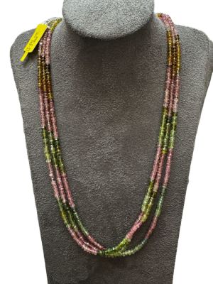 Royal and luxurious 14K gold and tourmalines necklace, handmade, 3 line necklace. Natural 