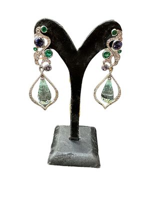 Luxurious Italian earrings in 18K white gold, weight 27.30 grams, chandelier model, 1.22CT 