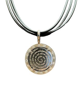 14K gold pendant set with 1.60CT diamonds with an engraving of Psalm verses hanging on a black 